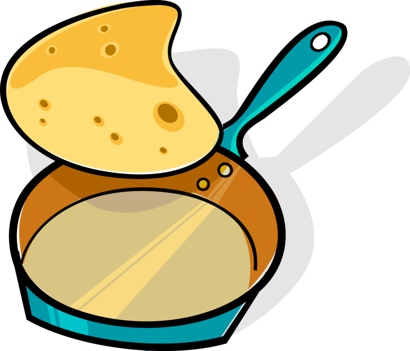 Vector Illustration of Thin Wheat Flour Pancake Crêpe or Crepe in Frying Pan