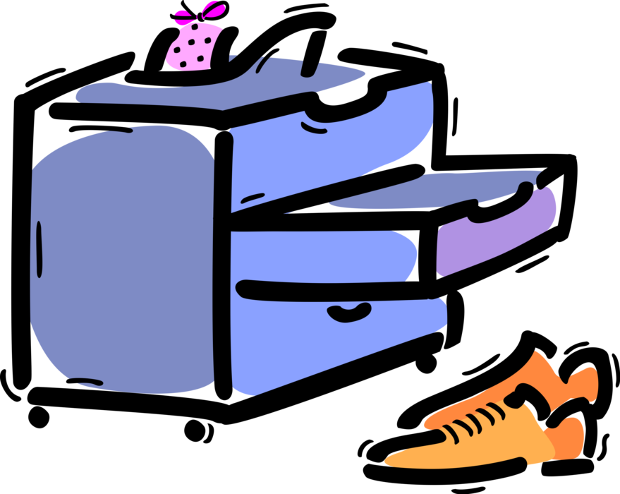 Vector Illustration of Storage Cabinet Drawers and Footwear Shoes