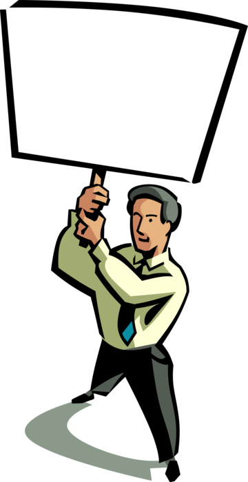 Vector Illustration of Businessman Holds Placard Sign Poster Announcement 