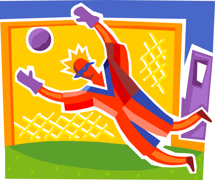 Vector Illustration of Football Soccer Goalie Protects Goal Net from Ball Scoring