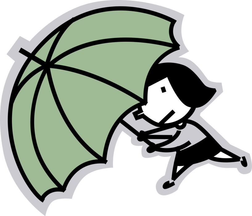 Vector Illustration of Standing Under Umbrella or Parasol Rain Protection During Storm