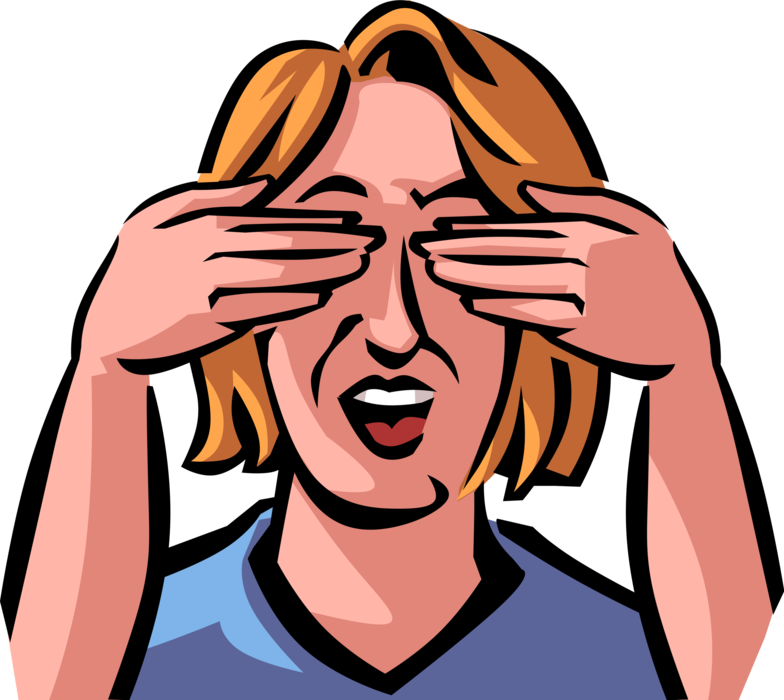 Vector Illustration of Office Worker Sees No Evil with Hands Covering Eyes