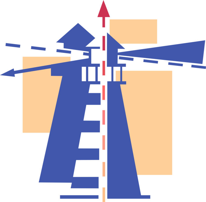 Vector Illustration of Lighthouse Beacon Emits Light as Navigational Aid for Maritime Vessels in Motion