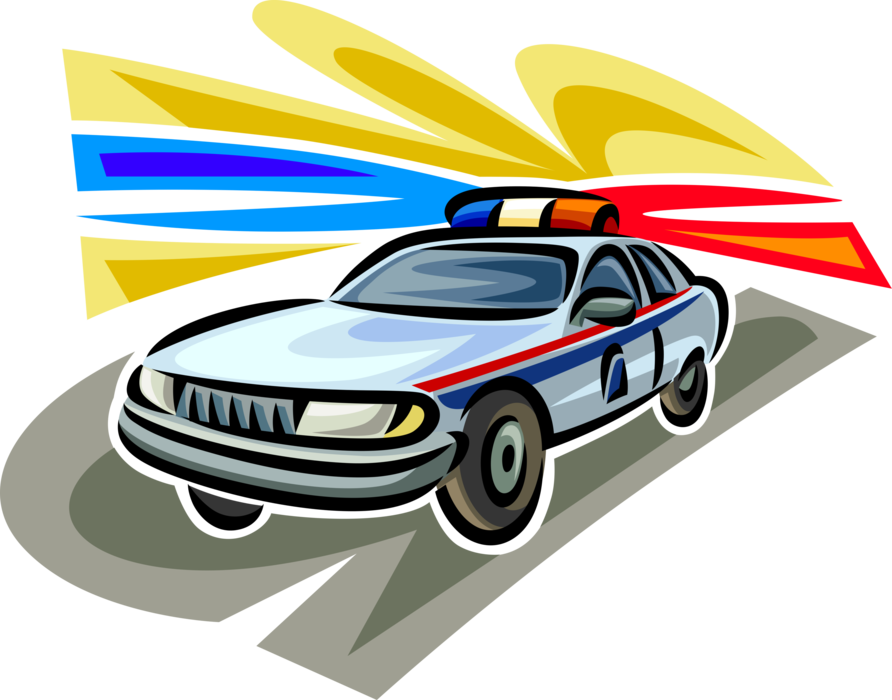 Vector Illustration of Law Enforcement Police Car Cruiser Squad Car Automobile Motor Vehicle