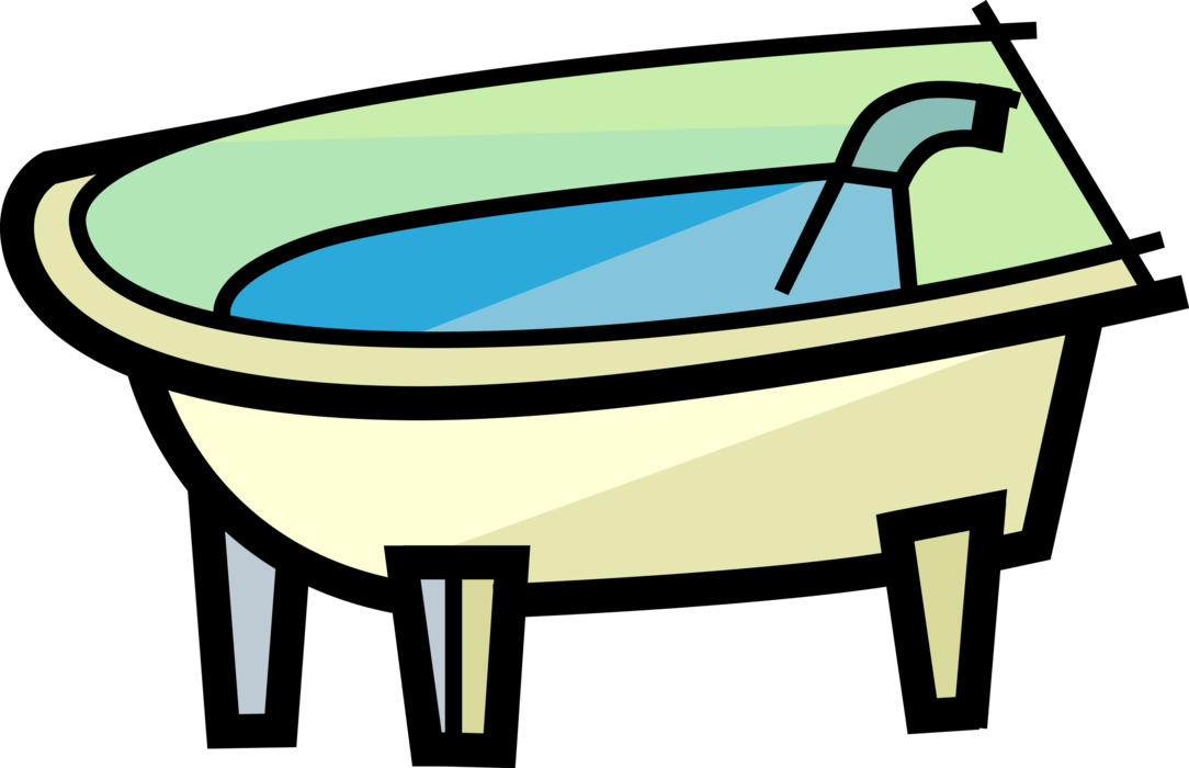 Vector Illustration of Bathtub, Bath or Tub Holds Water for Bathing