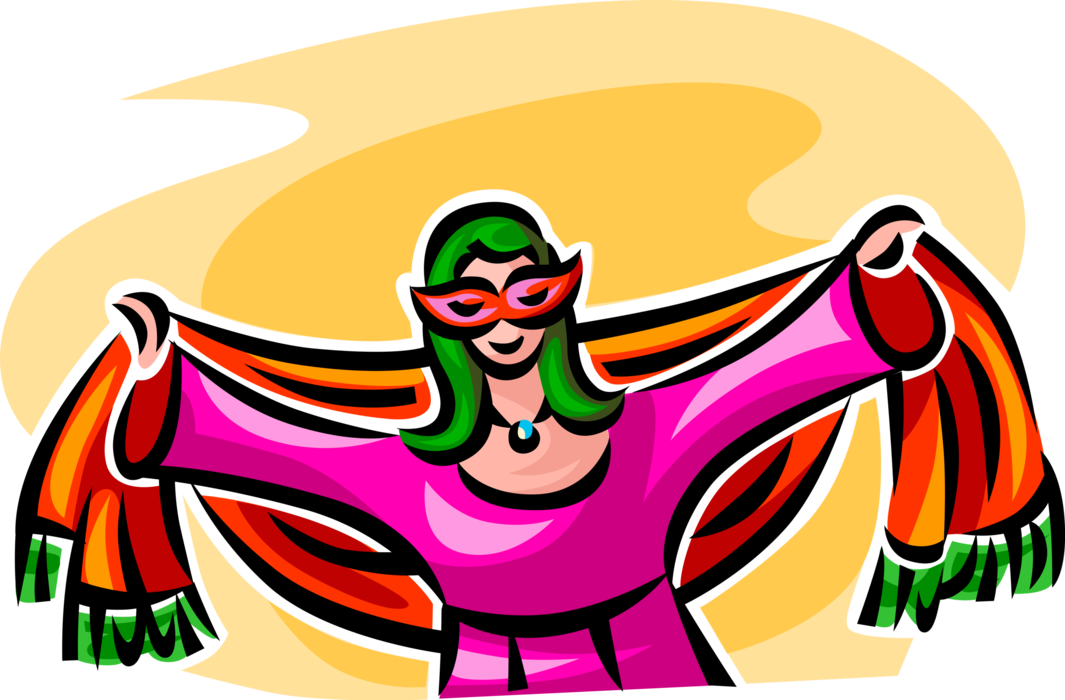 Vector Illustration of New Orleans Mardi Gras, Shrove Tuesday, or Fat Tuesday Celebration Dancer Dancing in Parade