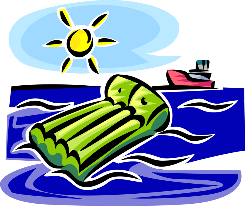 Vector Illustration of Inflatable Air Mattress Flotation or Floatation Device for Swimmers Swimming in Ocean