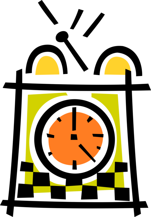 Vector Illustration of Alarm Clock Displays Time and Rings For Wake-Up Call