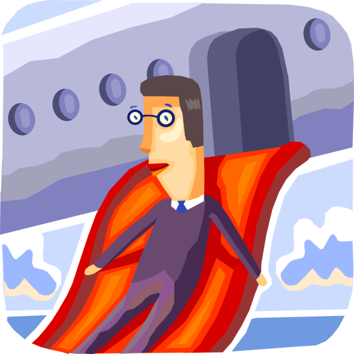 Vector Illustration of Commercial Airline Passenger Uses Emergency Escape Slide on Jet Aircraft Airplane