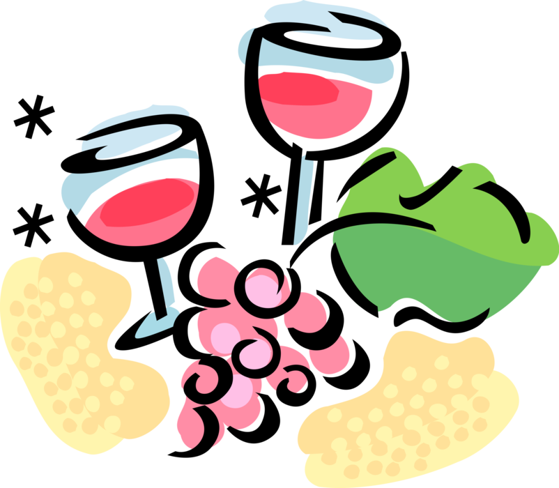 Vector Illustration of Alcohol Beverage Wine in Glasses with Harvest Grapes Fruit
