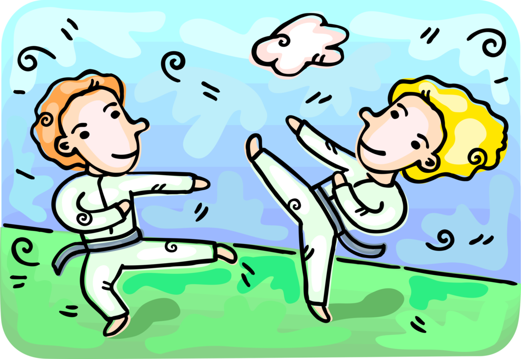 Vector Illustration of Self-Defense Martial Artists Practicing Moves