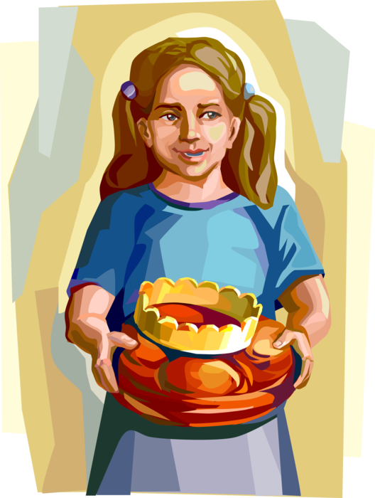 Vector Illustration of Girl with Epiphany Cake Galette Des Rois