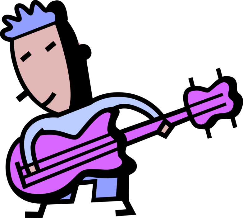Vector Illustration of Musician Plays Bass Guitar Musical Instrument