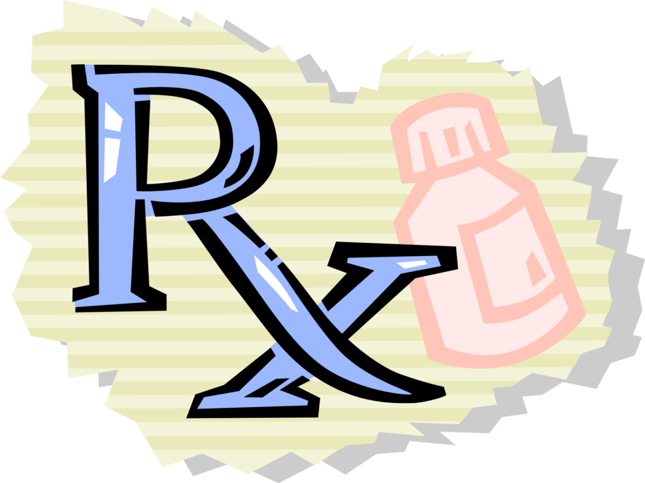 Vector Illustration of Pharmaceutical Industry Medicine Prescription Rx Pills and Drug Medications