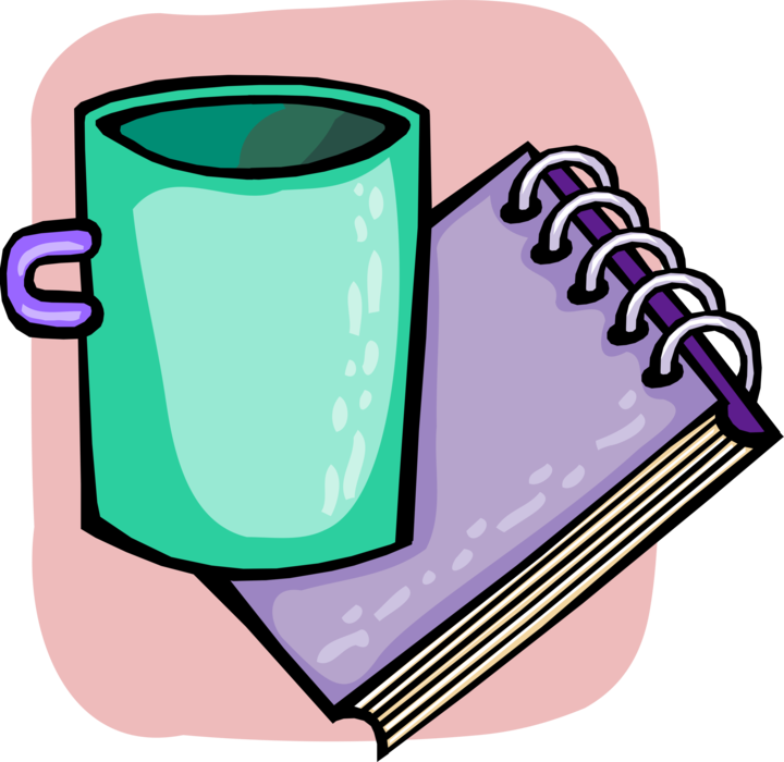 Vector Illustration of Coffee Mug with Notepad, Notebook or Writing Pad used for Recording Notes or Memoranda