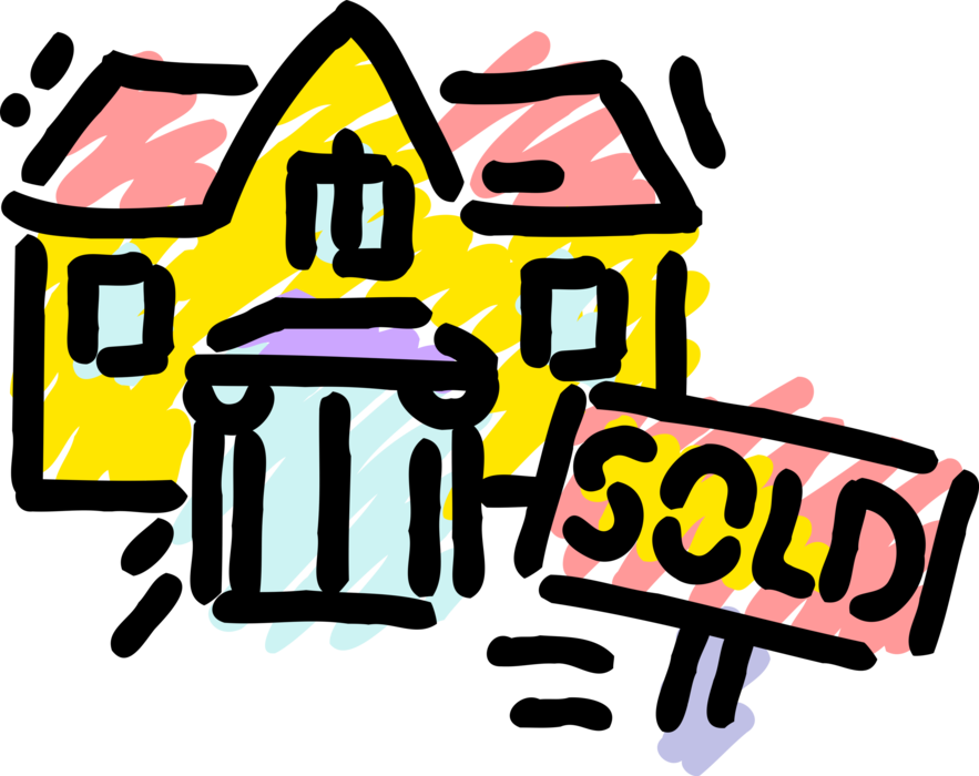 Vector Illustration of Residential Real Estate Family Home Residence Urban Housing with Sold Sign