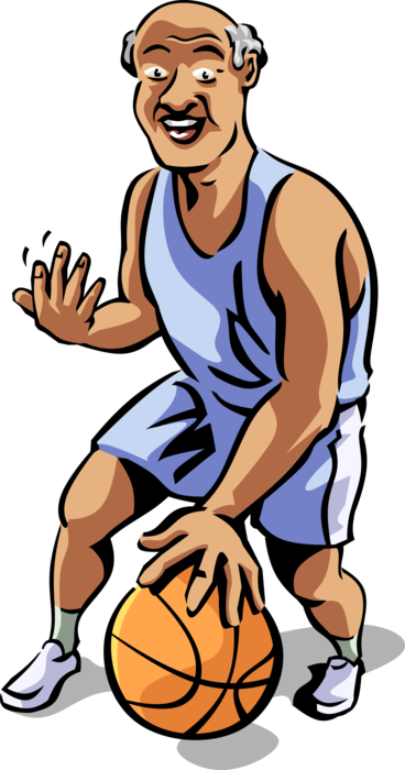 Vector Illustration of Retired Elderly Senior Citizen Basketball Player Dribbling Ball Says 'Come at Me, Dude'