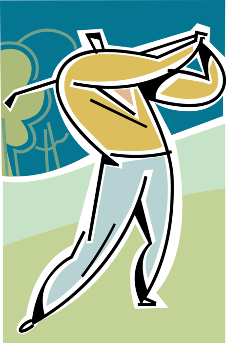 Vector Illustration of Sport of Golf Golfer Swings Golf Club During Golf Game