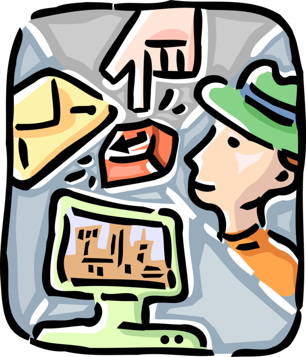 Vector Illustration of Hand Pushes Computer Keyboard Enter Key to Send Cursor to Send Webmail Email Message