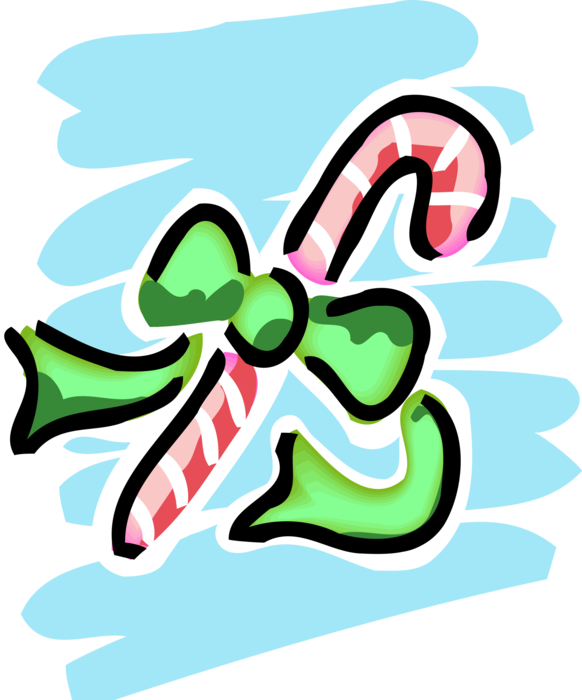 Vector Illustration of Holiday Festive Season Christmas Candy Cane Peppermint Stick with Ribbon Bow