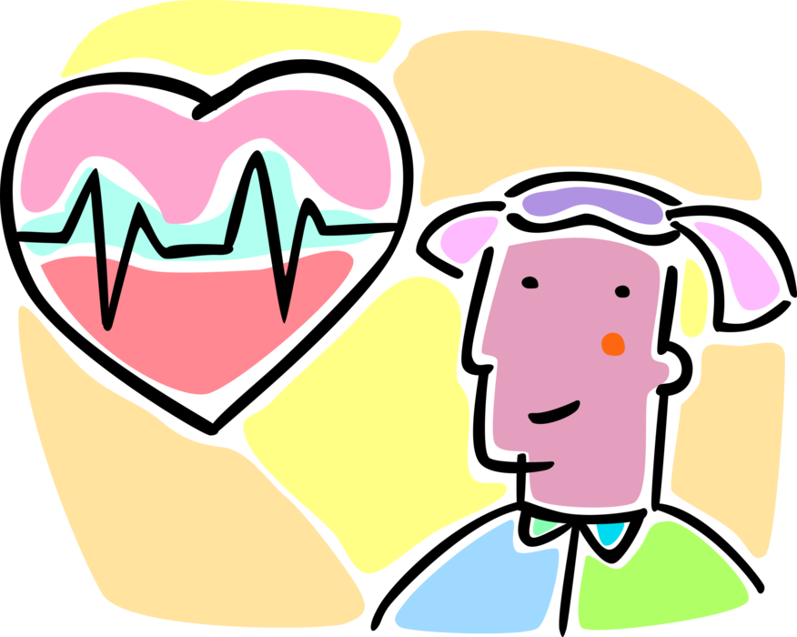 Vector Illustration of Healthy Heart with Electrocardiogram ECG EKG Chart Shows Heart's Electrical Activity