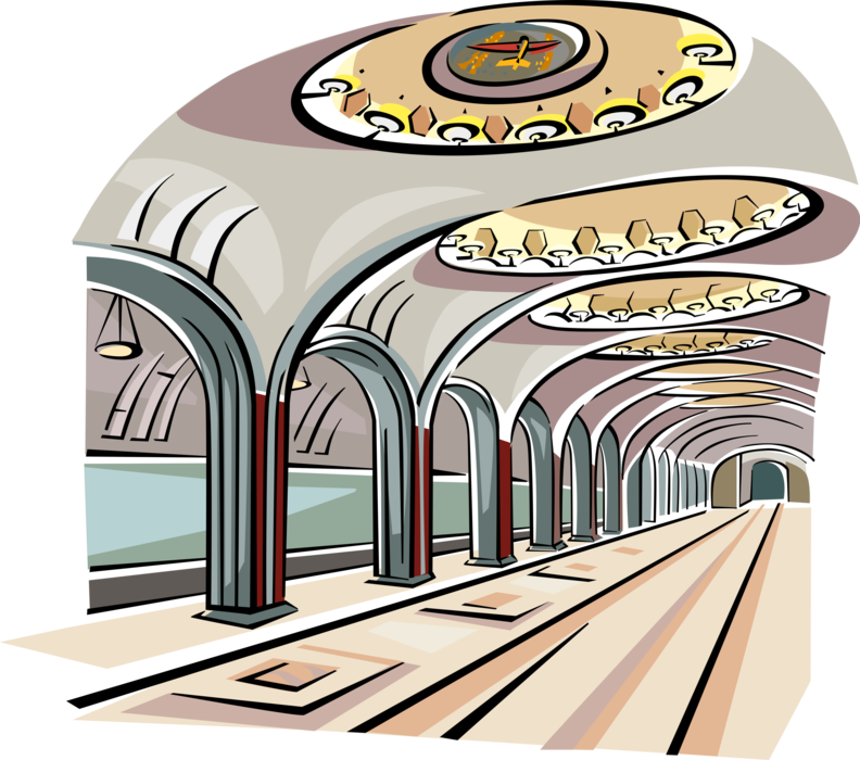 Vector Illustration of Moscow Underground Public Transportation Subway - Mayakovskaya Station