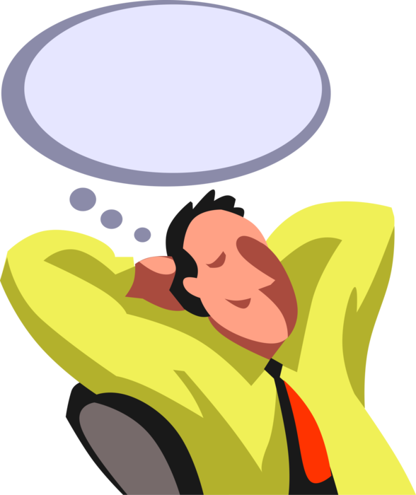 Vector Illustration of Content Businessman Daydreams While Relaxing in Office
