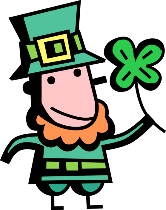 Vector Illustration of St Patrick's Day Irish Leprechaun Fairy in Irish Folklore Waves Luck Shamrock