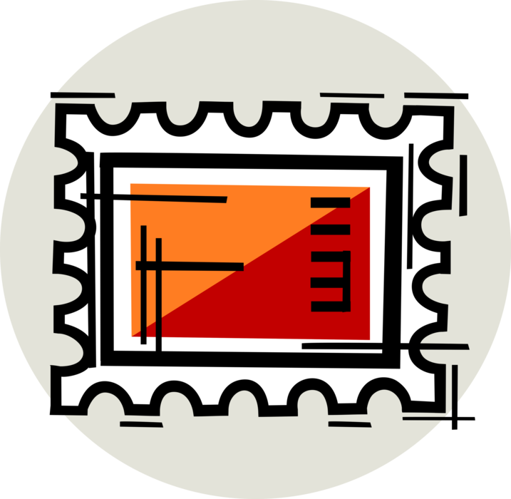 Vector Illustration of Post Office Postage Stamp Displayed on Mail Provides Proof of Postage Payment