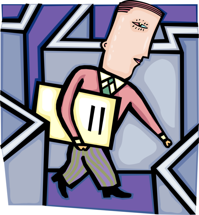 Vector Illustration of Businessman Trapped in Maze Labyrinth with Walls and Passageways