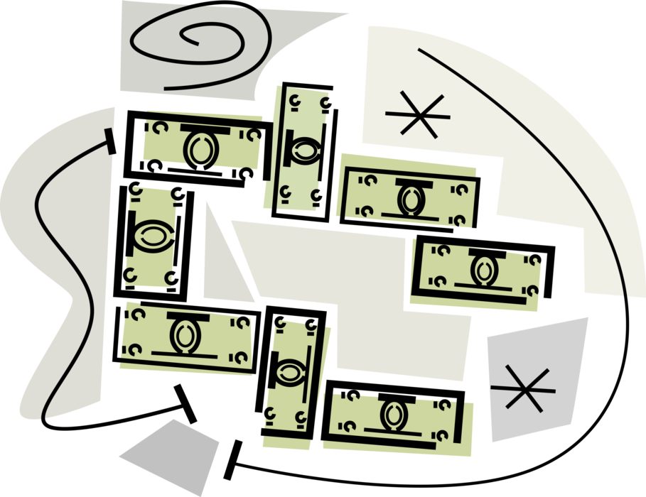 Vector Illustration of Financial Dominoes Dominos Game Played with Rectangular Cash Money Dollar Tiles