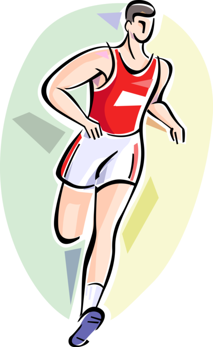 Vector Illustration of Track and Field Athletic Sport Contest Runner Runs in Competitive Running Race at Track Meet