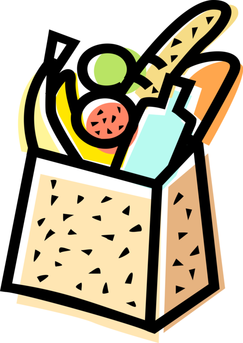 Vector Illustration of Supermarket Grocery Store Bag of Food Groceries