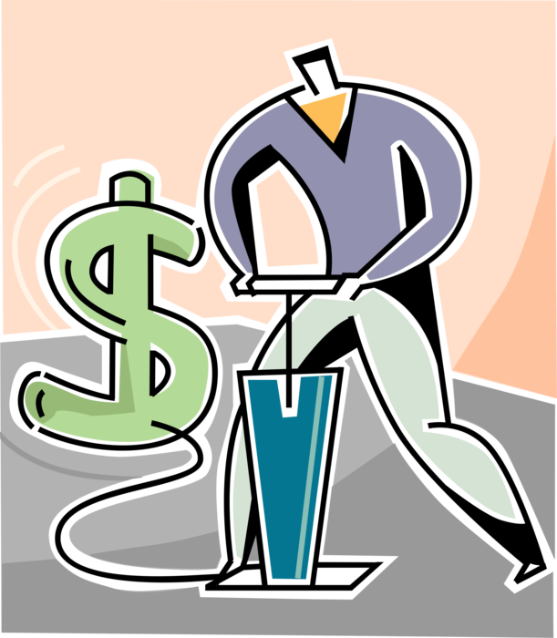 Vector Illustration of Businessman Inflates Cash Money Dollar Sign with Bicycle Pump