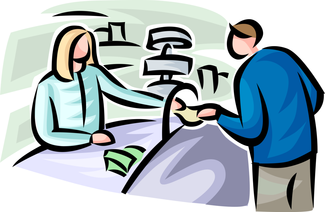 Vector Illustration of Customer Picks Up Prescription Medicine from Pharmacy Pharmacist