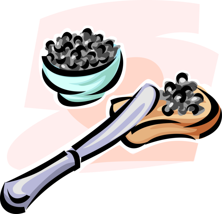 Vector Illustration of Caviar Delicacy Consisting of Salt-Cured Fish-Eggs on Cracker with Knife