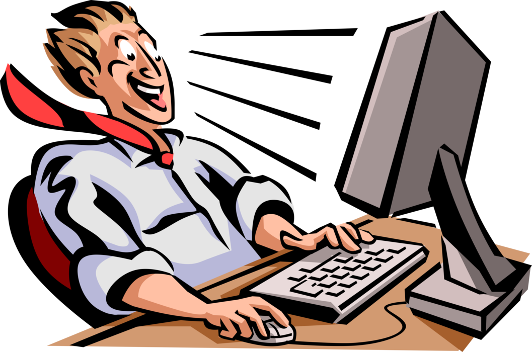 Vector Illustration of Businessman Blown Away by Internet Online Search Results to Business Query