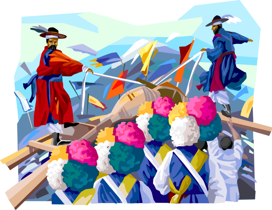 Vector Illustration of South Korea Chuseok Full Moon Harvest Festival - Gama Fight Game