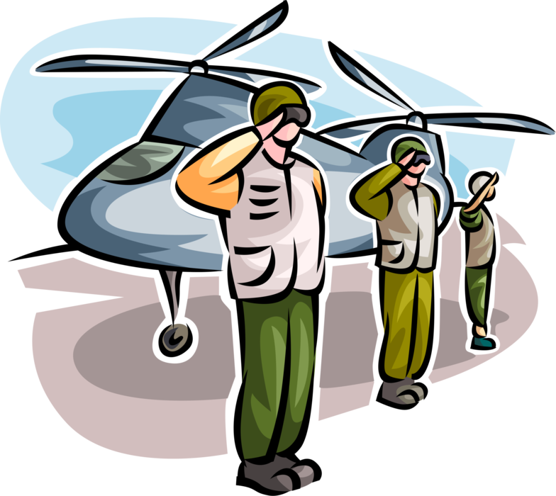 Vector Illustration of United States Navy Aircraft Carrier Air Operation Flight Deck Crew Salute Helicopter Crew