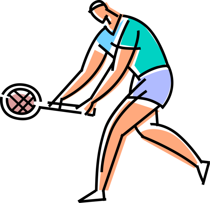 Vector Illustration of Tennis Player Returns Serve During Tennis Match