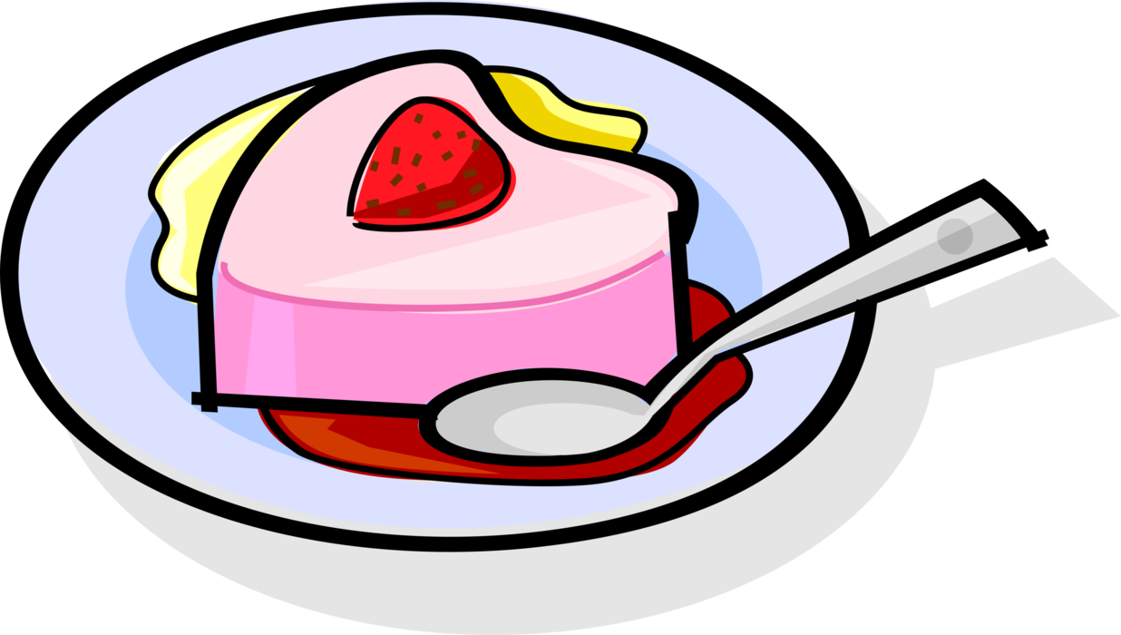 Vector Illustration of Creamy Fruit Gelatin Dessert with Strawberry and Spoon