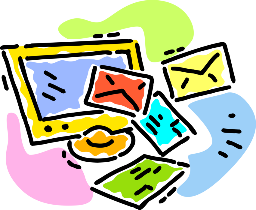 Vector Illustration of Sending and Receiving Email Letter Envelope Correspondence Messages via Computer
