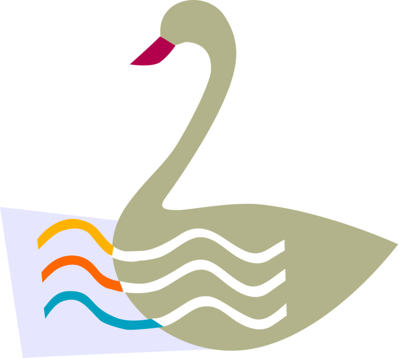 Vector Illustration of Mute Swan Bird Swims in Water