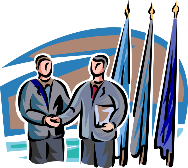 Vector Illustration of Politicians Shake Hands in Introduction Greeting at United Nations with Flags