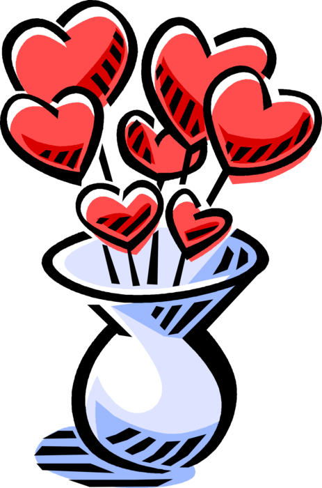 Vector Illustration of Ceramic Vase with Romantic Love Hearts