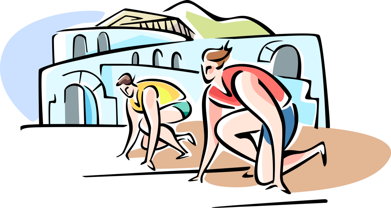 Vector Illustration of Track and Field Runners in the Staring Blocks