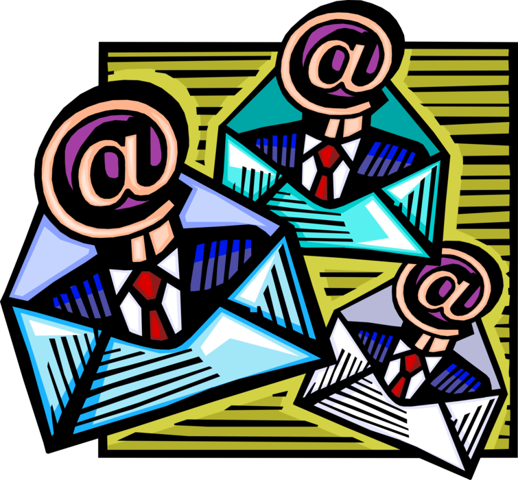 Vector Illustration of Business to Business Internet Electronic Mail Email Correspondence @ Symbol Message Exchange