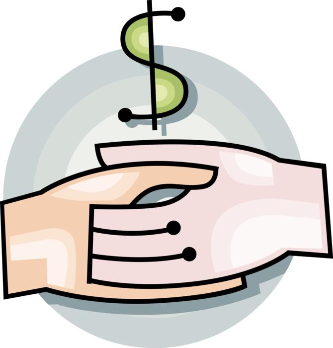 Vector Illustration of Hands Shake in Business Negotiation Financial Deal with Cash Money Dollar Sign
