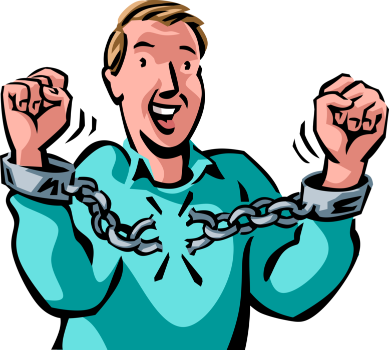 Vector Illustration of Businessman Breaks Free from Handcuff Shackle Restraints Limiting Business Success