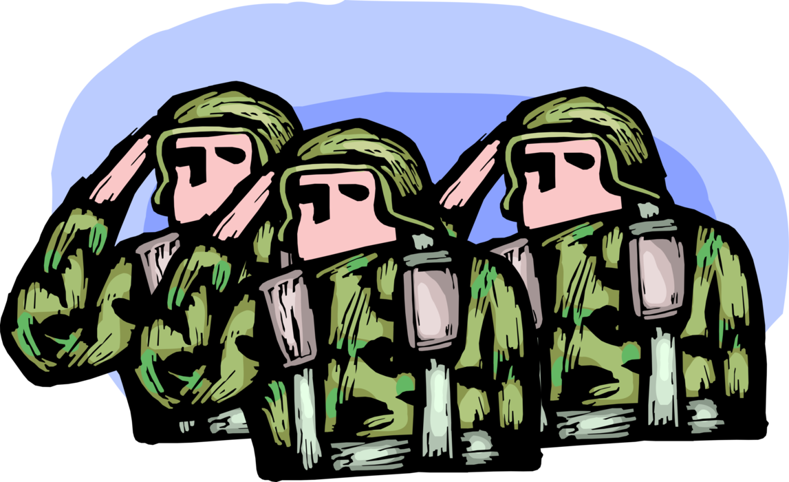 Vector Illustration of Patriotic United States Military Marines Saluting